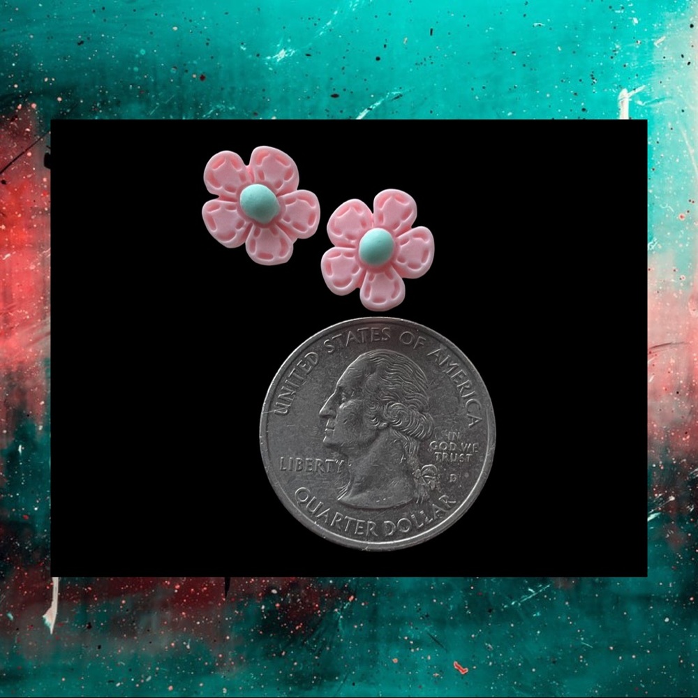 Flower Stud Earrings - Pink and Blue - Picture 2 of 6